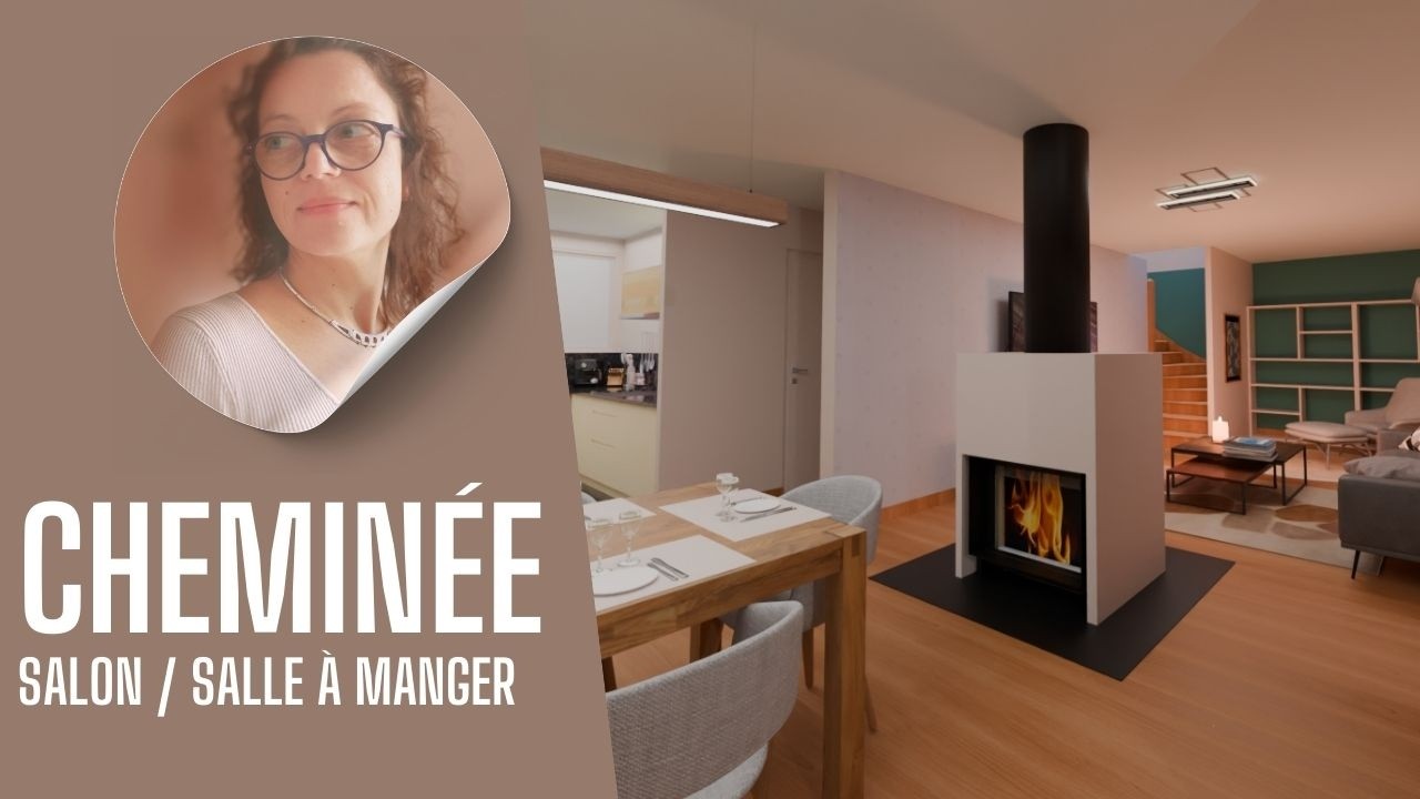 Aménagement de salon avec poêle à bois ou cheminée