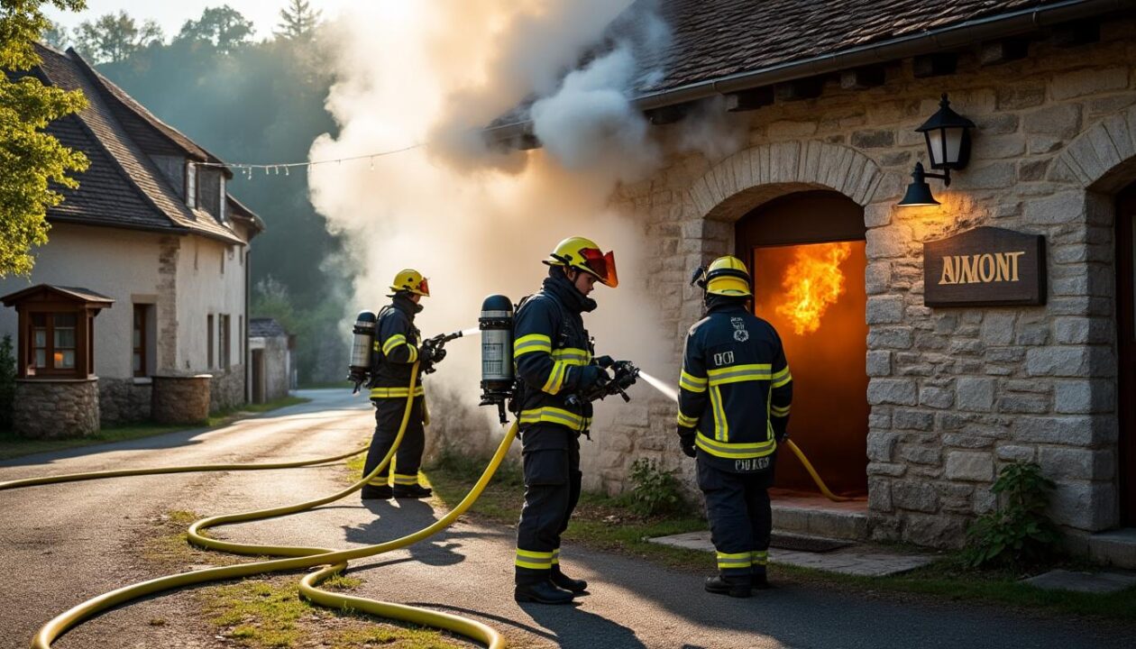 au jura, à aumont, les pompiers sont intervenus rapidement pour maîtriser un feu de cheminée survenu dans une boulangerie, assurant la sécurité des lieux et des habitants.